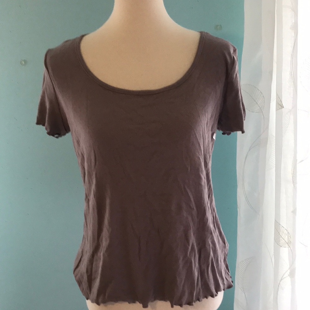 Trendy Maurices 24/7 Ruffled Grey-ish Purple Top